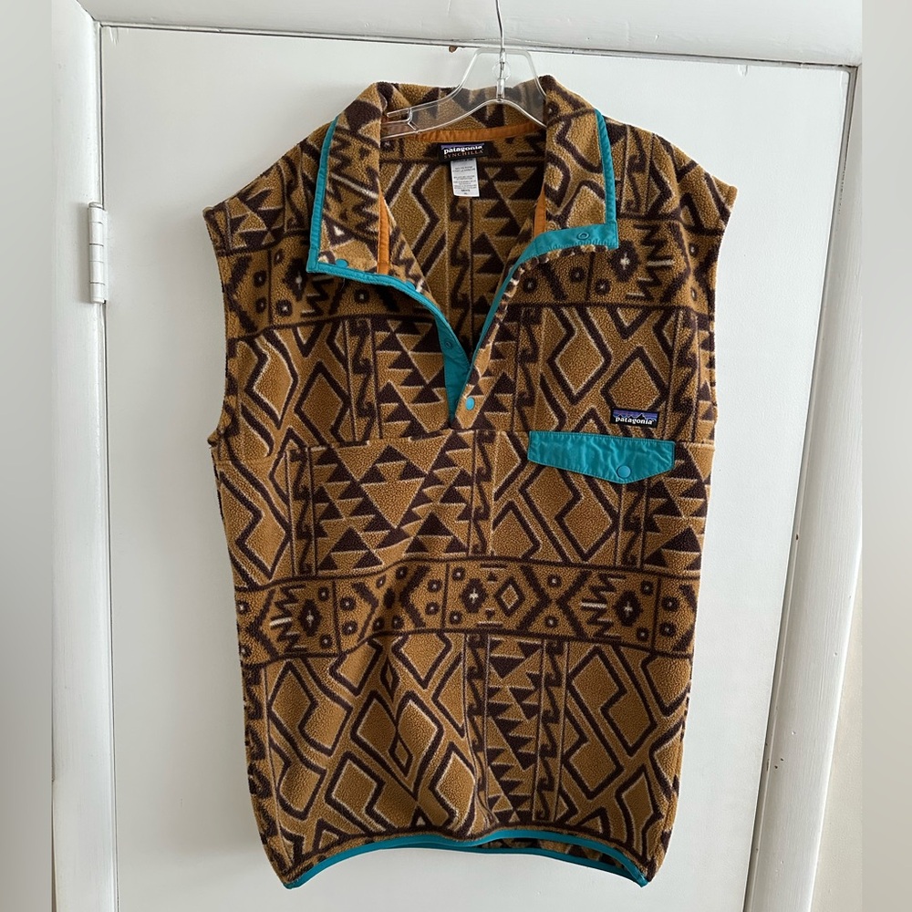 Patagonia Men's Synchilla Brown Aztec Fleece Snap T Pullover, Size Medium XL
